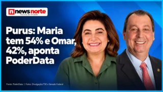 Arte NewsNorte com Professora Maria do Carmo e Omar Aziz: no Purus, Maria tem 54% e Omar 42%, aponta PoderData